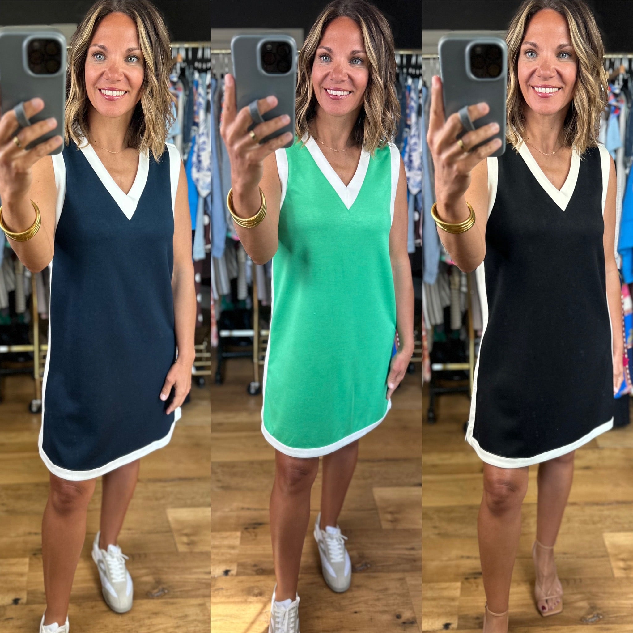 Good Energy Scuba V-Neck Dress-Dresses-Entro-Anna Kaytes Boutique, Women's Fashion Boutique in Grinnell, Iowa