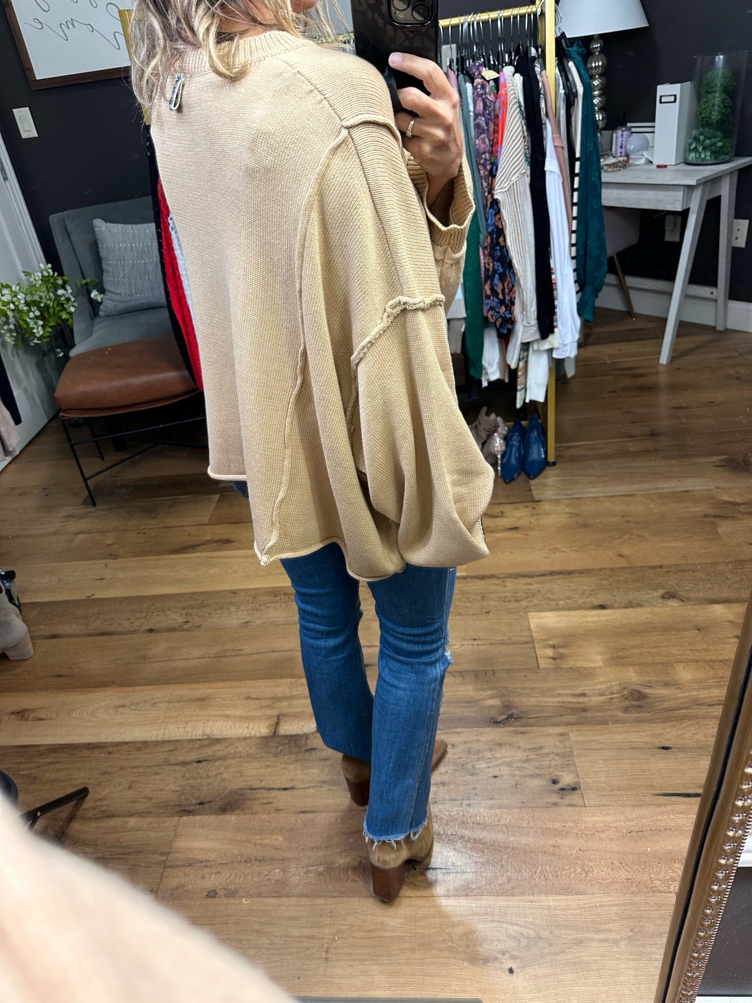 Love at First Sight Oversized Sweater With Chunky Hem Detail - Camel