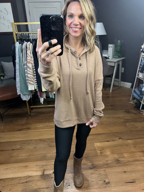 Feeling Good Waffle Henley Hoodie - Mocha-Staccato 18461B-Anna Kaytes Boutique, Women's Fashion Boutique in Grinnell, Iowa