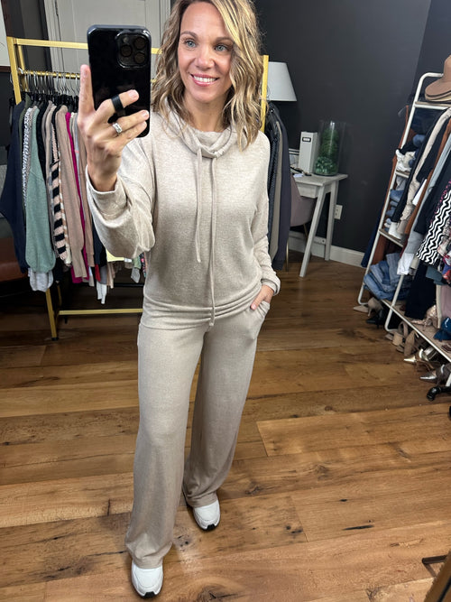 More Than Ever Cowl Neck + Wide Leg Pant Set - Heathered Mocha-Two piece set-Mono B KT11977 KP_B0572-Anna Kaytes Boutique, Women's Fashion Boutique in Grinnell, Iowa
