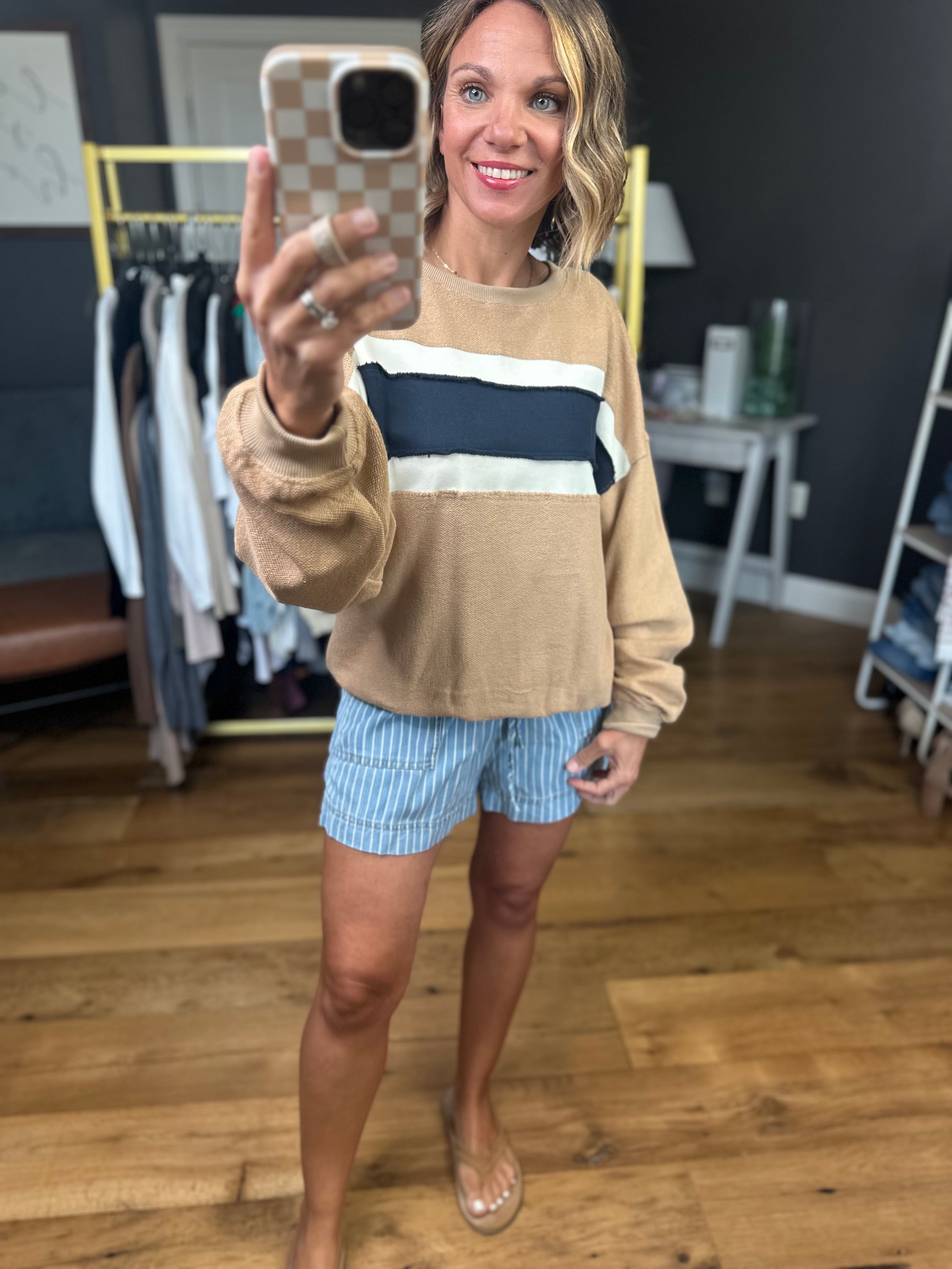 Rest Of Your Life Raw Patched Crewneck Sweatshirt - Tan-Aemi & Co-Anna Kaytes Boutique, Women's Fashion Boutique in Grinnell, Iowa