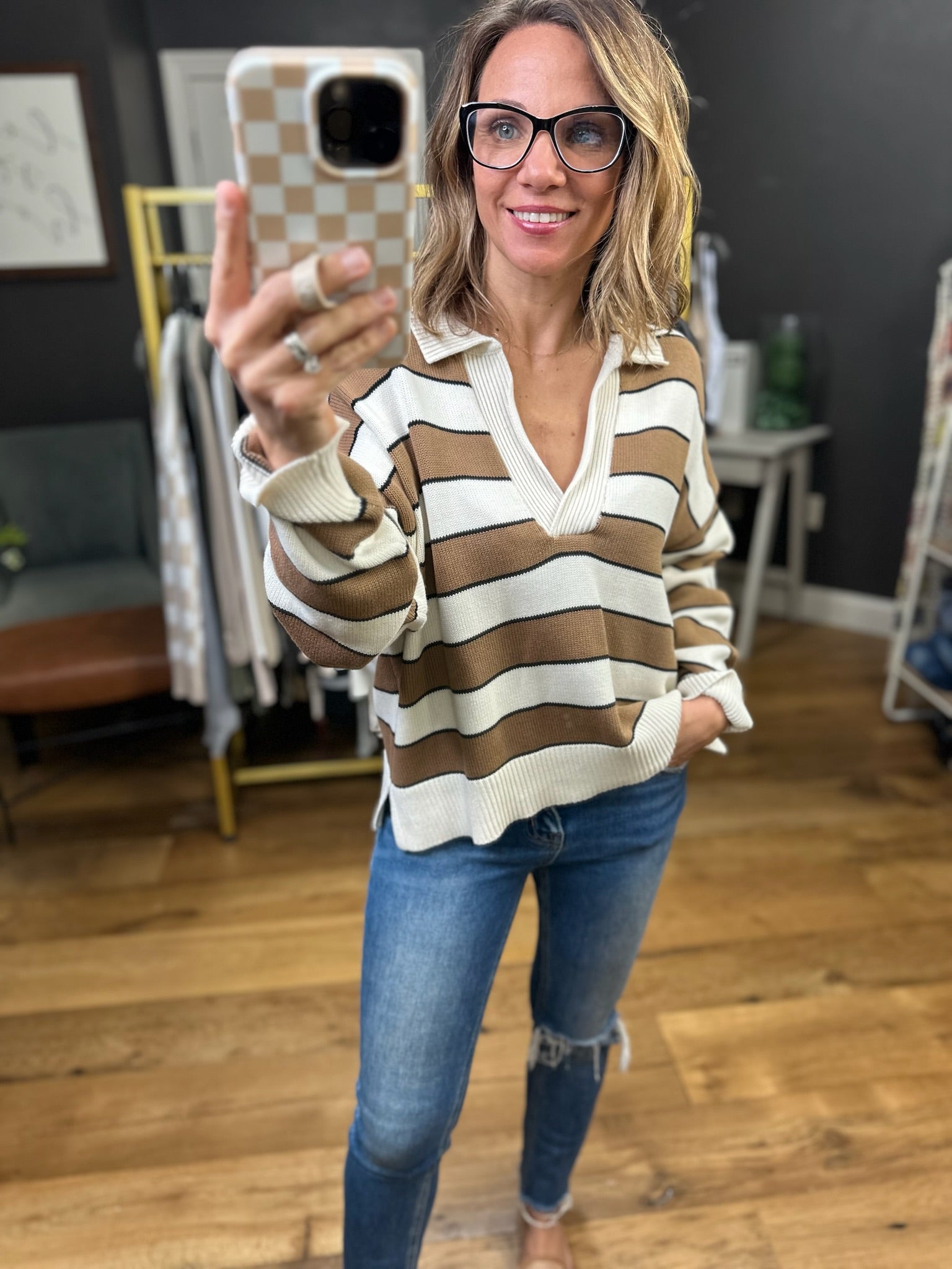 The Nora Striped Collared Sweater - Multiple Options-Blu Pepper-Anna Kaytes Boutique, Women's Fashion Boutique in Grinnell, Iowa