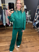 The Gabby Wide Leg + Hoodie Set - Pine Green-Two Piece Set-Double zero dz23e999 dz23g455-Anna Kaytes Boutique, Women's Fashion Boutique in Grinnell, Iowa