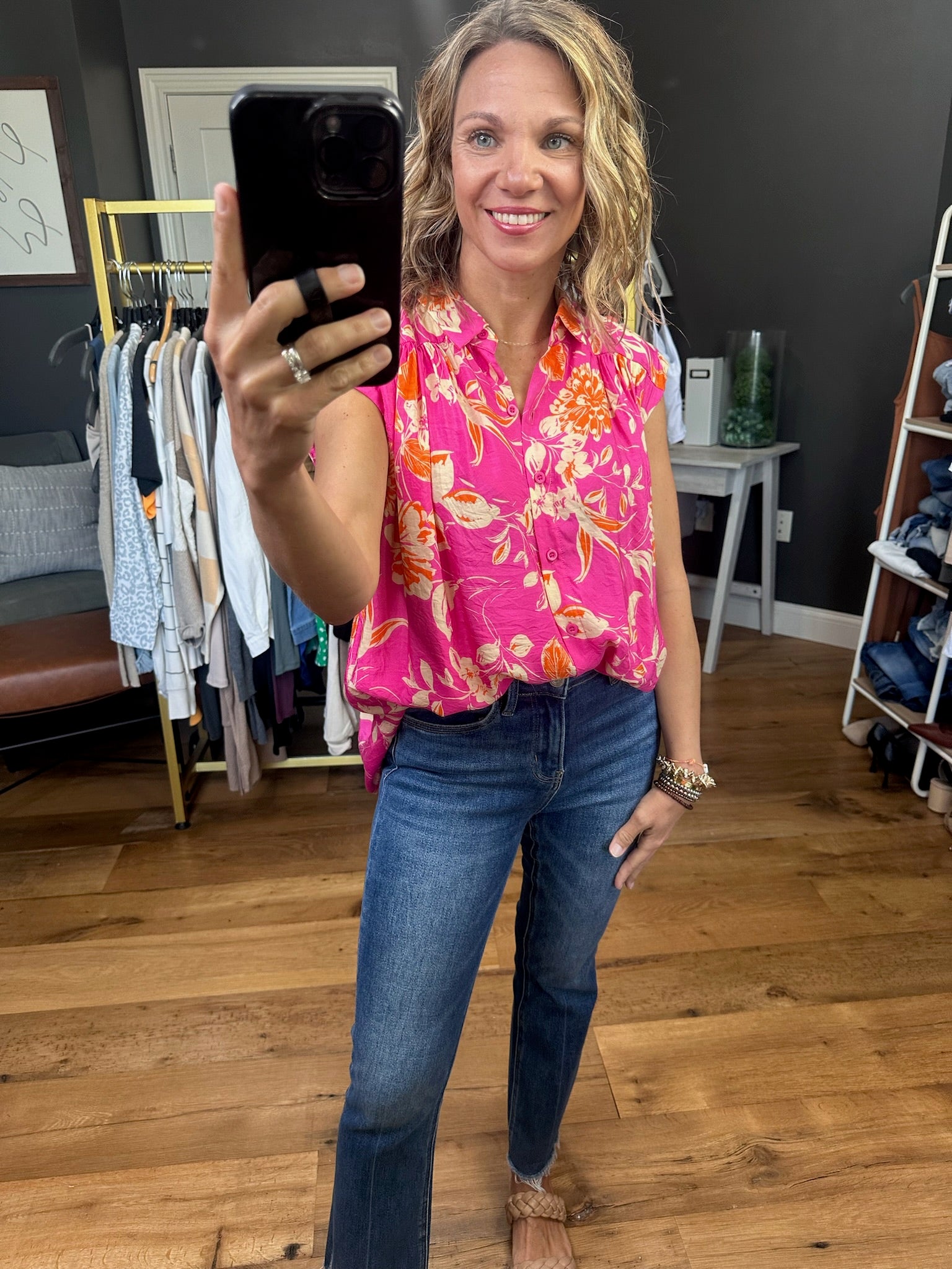 Lesson Learned Floral Top - Hot Pink Multi-Short Sleeves-Fate-Anna Kaytes Boutique, Women's Fashion Boutique in Grinnell, Iowa