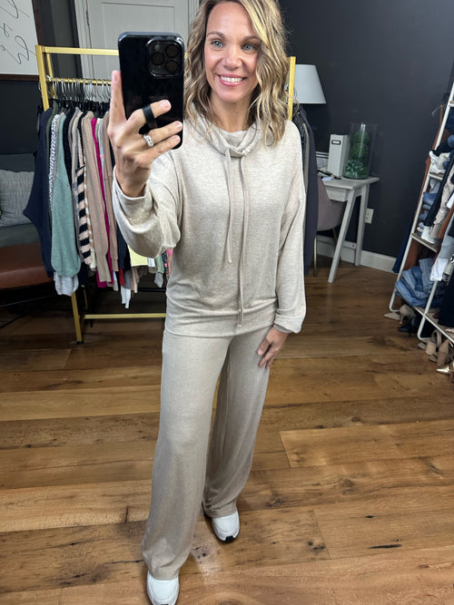 More Than Ever Cowl Neck + Wide Leg Pant Set - Heathered Mocha-Two piece set-Mono B KT11977 KP_B0572-Anna Kaytes Boutique, Women's Fashion Boutique in Grinnell, Iowa