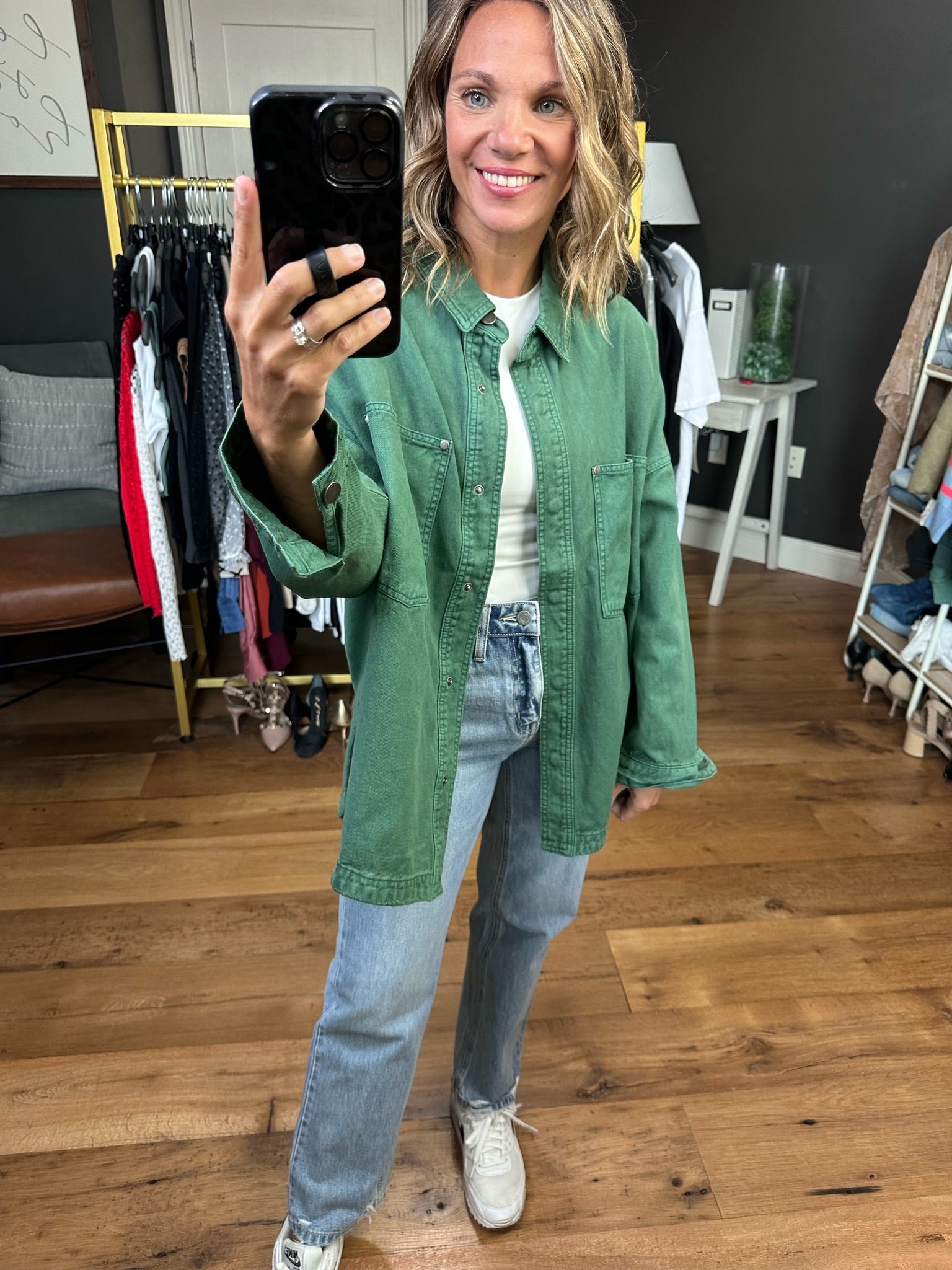 Need A Break Oversized Denim Shacket - Green-Jackets-Bucketlist IJ3010-Anna Kaytes Boutique, Women's Fashion Boutique in Grinnell, Iowa