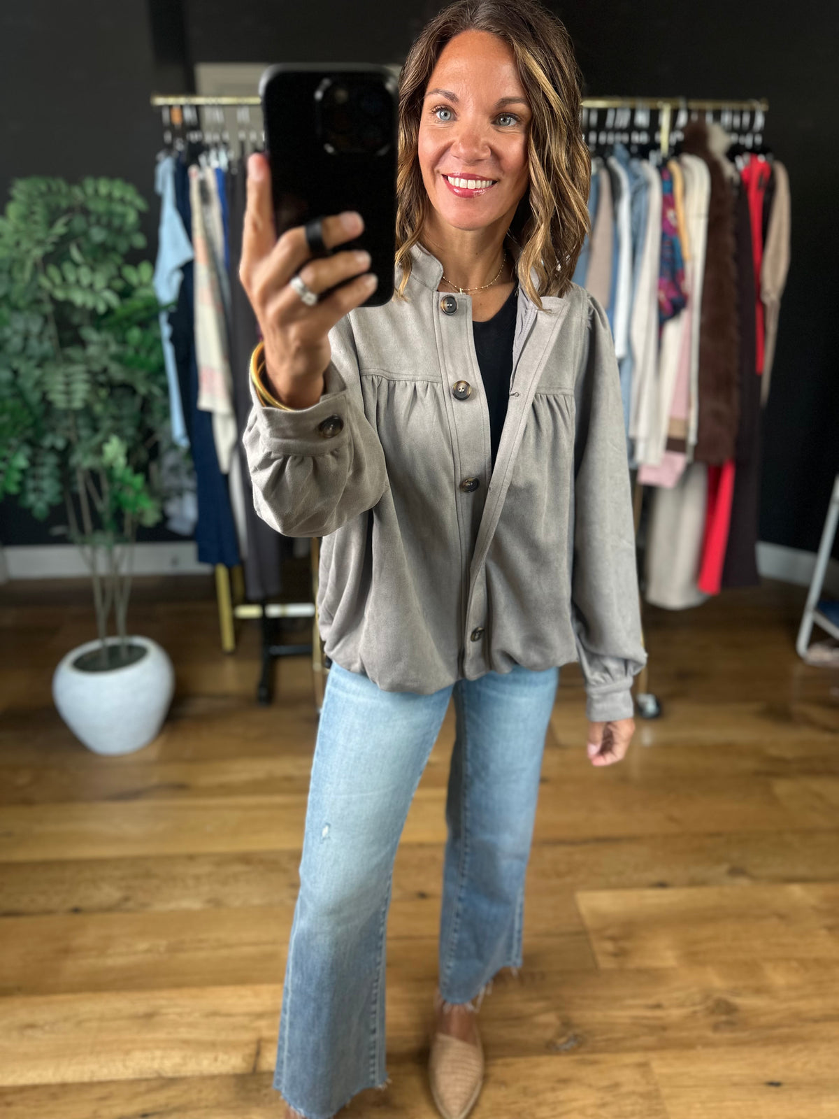 Can't Take My Place Faux-Suede Jacket-Jackets-Umgee-Anna Kaytes Boutique, Women's Fashion Boutique in Grinnell, Iowa
