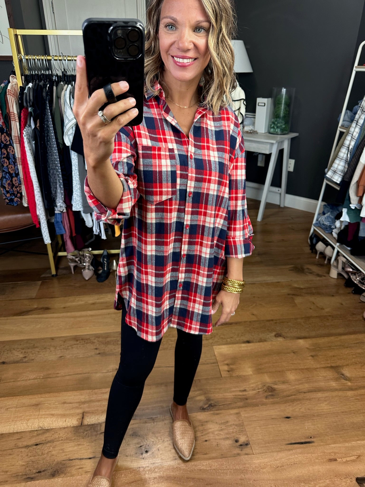 Live In Comfort Plaid Flannel Button-Down - Multiple Options-Long Sleeves-Vine & Love VT60455G-Anna Kaytes Boutique, Women's Fashion Boutique in Grinnell, Iowa