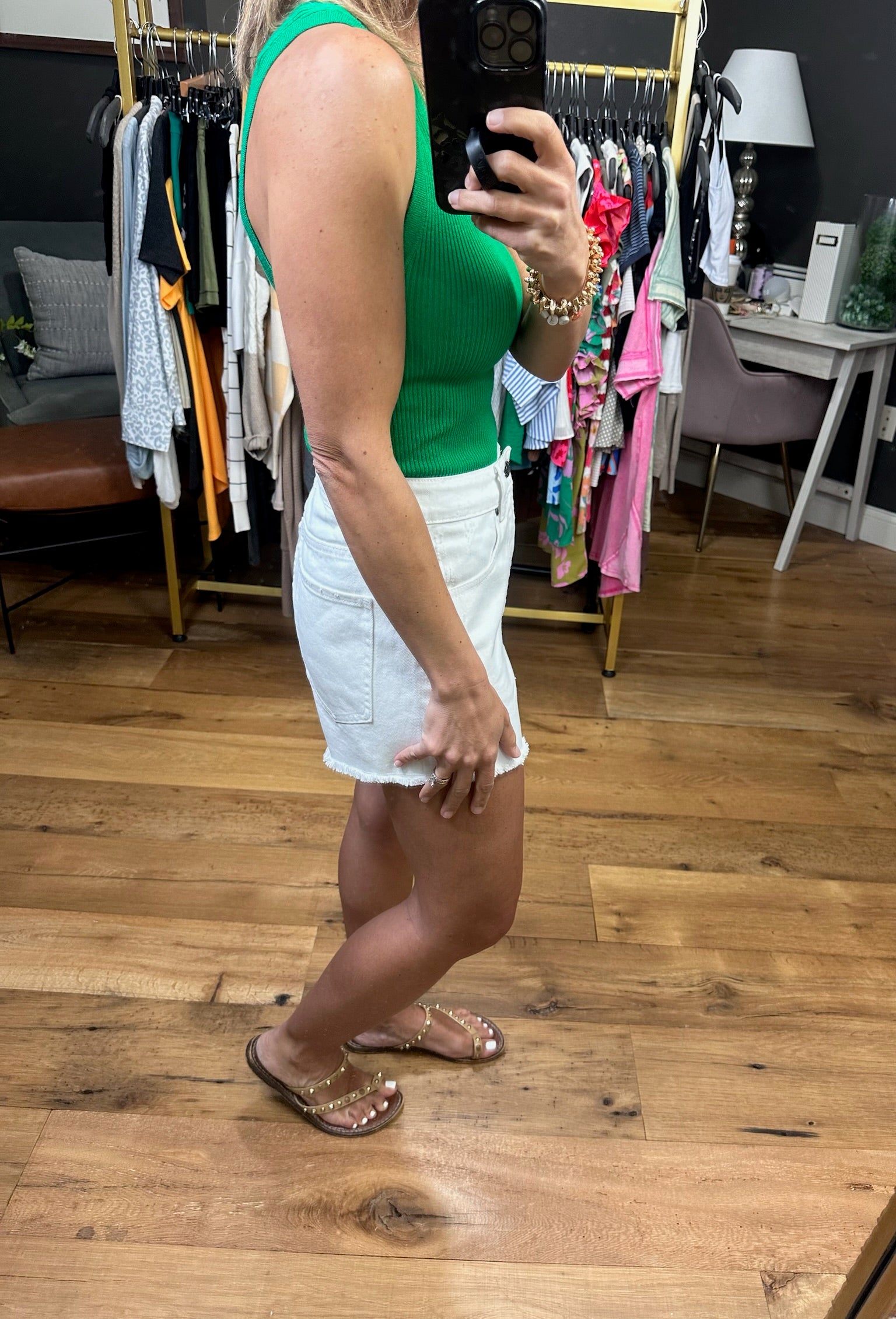 Caught Up Ribbed Tank - Green-Sleeveless-Staccato 54471-Anna Kaytes Boutique, Women's Fashion Boutique in Grinnell, Iowa