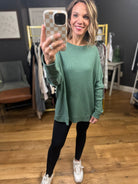 Make It Happen Waffle Long Sleeve Top - Dark Basil-Mono B-Anna Kaytes Boutique, Women's Fashion Boutique in Grinnell, Iowa