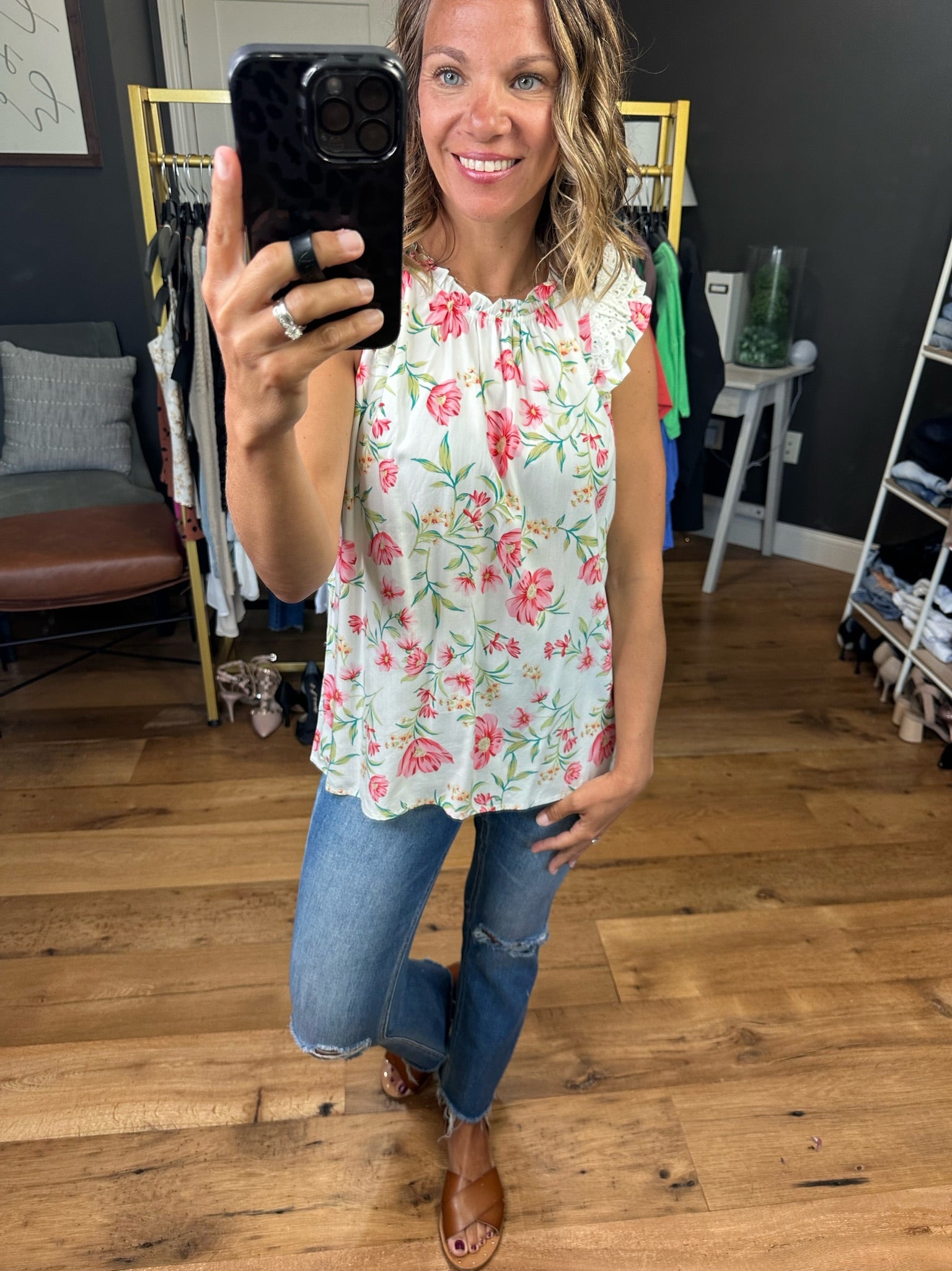 Feeling Flirty Floral Top With Ruffle Detail - Ivory