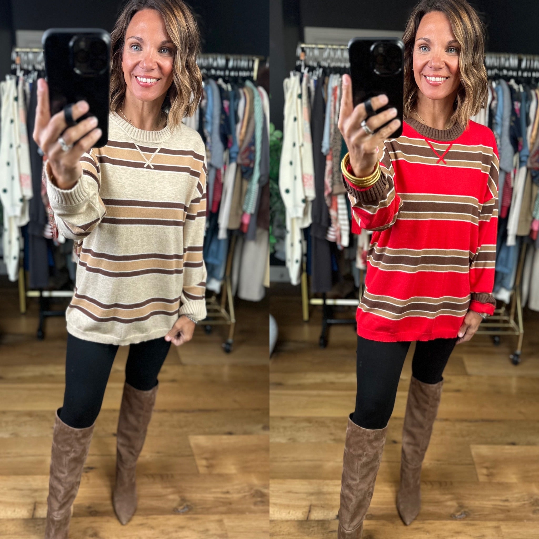 Weekends Away Striped Knit-Sweaters-Very J-Anna Kaytes Boutique, Women's Fashion Boutique in Grinnell, Iowa