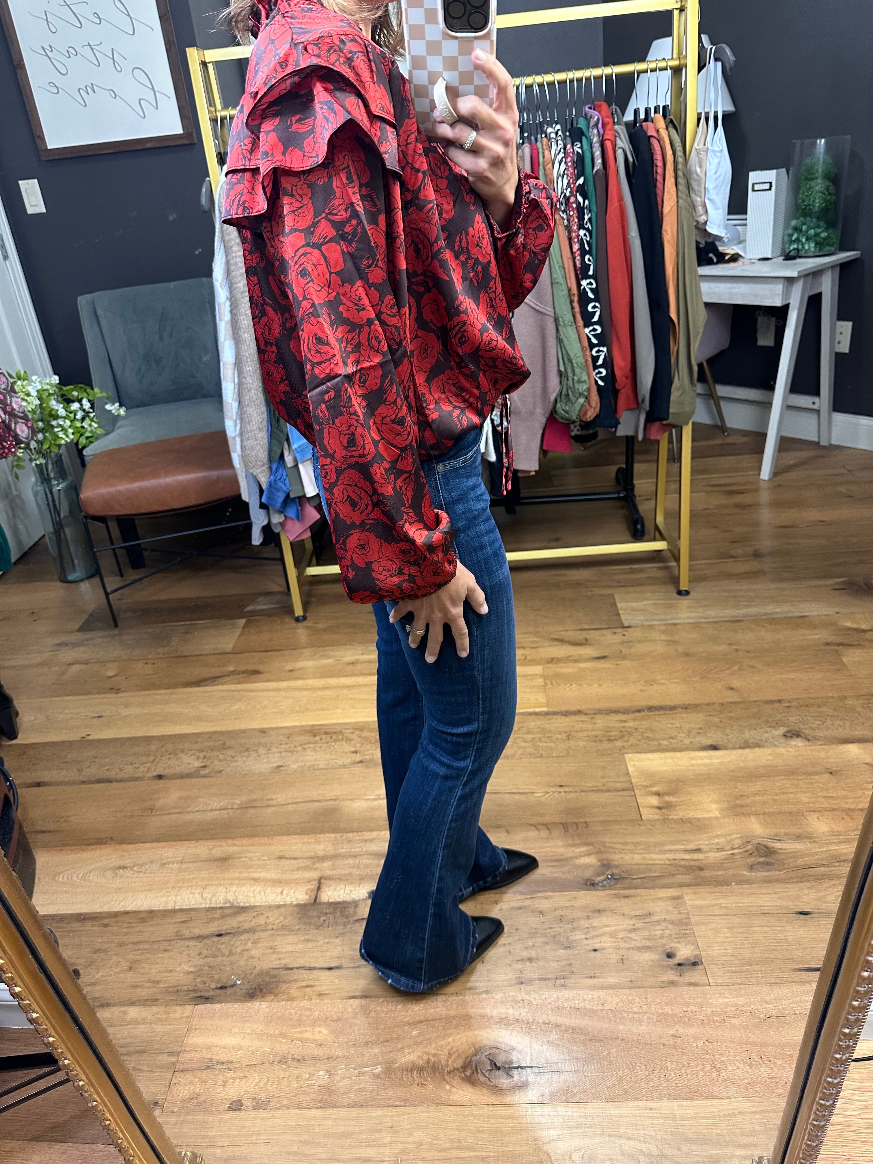 Addison Rust Floral Top with Ruffle Detail-Anna Kaytes Boutique-Anna Kaytes Boutique, Women's Fashion Boutique in Grinnell, Iowa