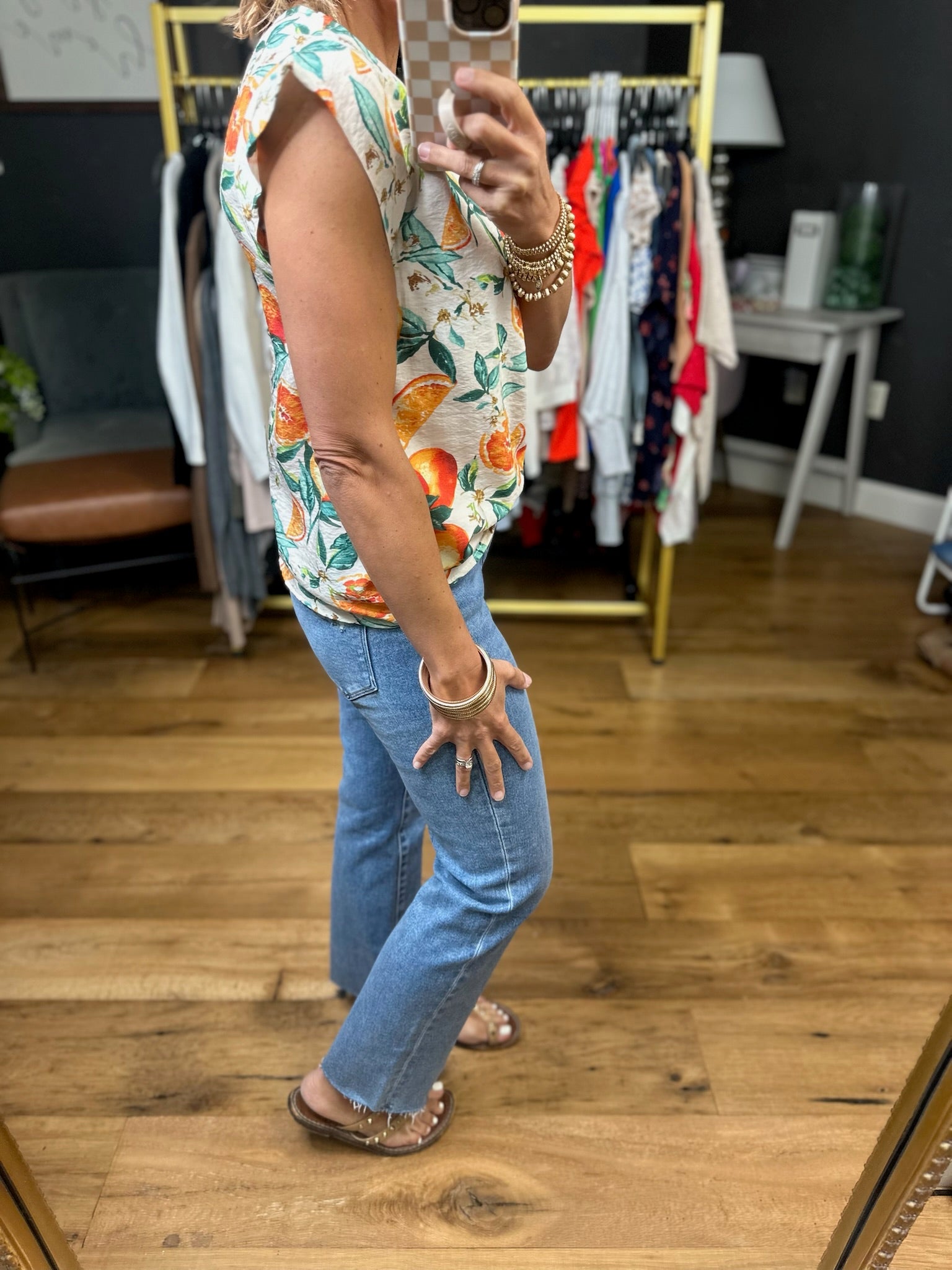 Sun-Kissed Citrus V-Neck Top-Les Amis-Anna Kaytes Boutique, Women's Fashion Boutique in Grinnell, Iowa