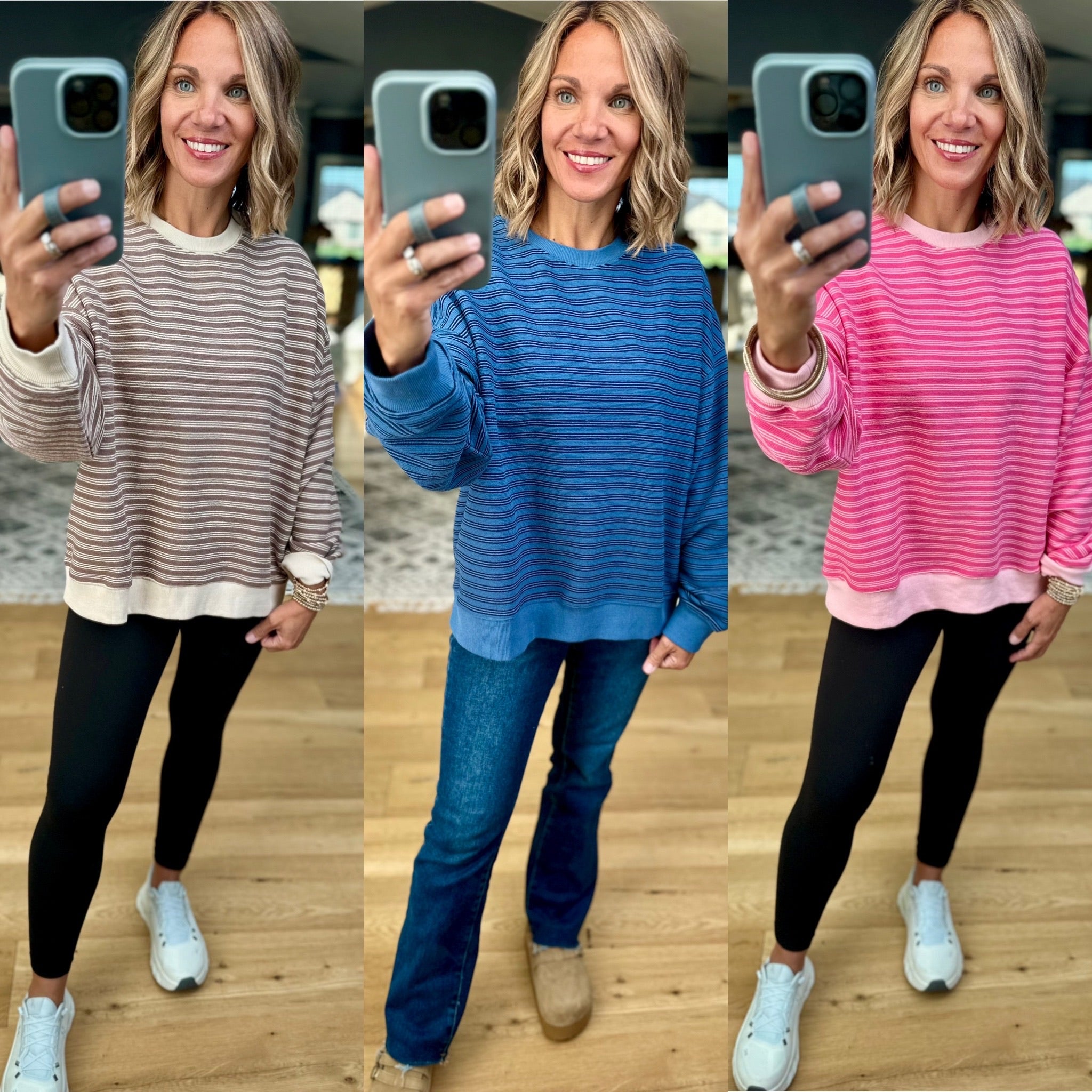 Home In The Fall Striped Crewneck-Sweaters-Wishlist-Anna Kaytes Boutique, Women's Fashion Boutique in Grinnell, Iowa