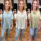 Sweet Symphonies Henley Pocket Tee - Multiple Options-Short Sleeves-Very j NT11432-Anna Kaytes Boutique, Women's Fashion Boutique in Grinnell, Iowa