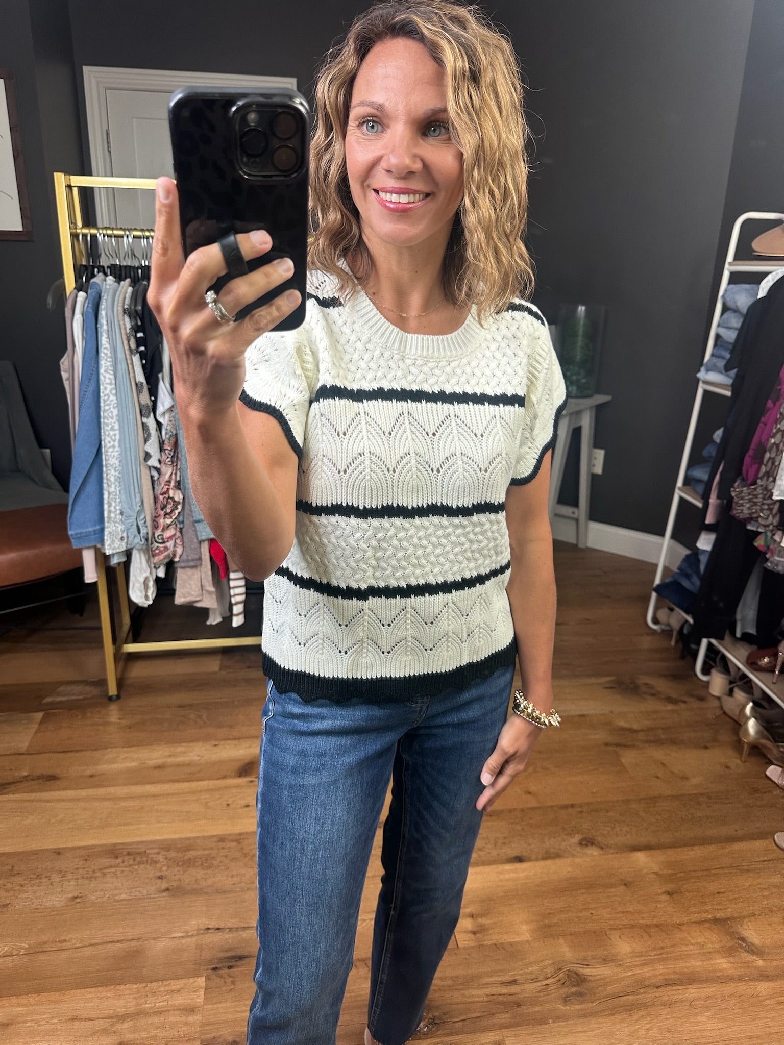 Showing Off Crochet Flutter Sleeve Top - Ivory/Black-Bibi-Anna Kaytes Boutique, Women's Fashion Boutique in Grinnell, Iowa