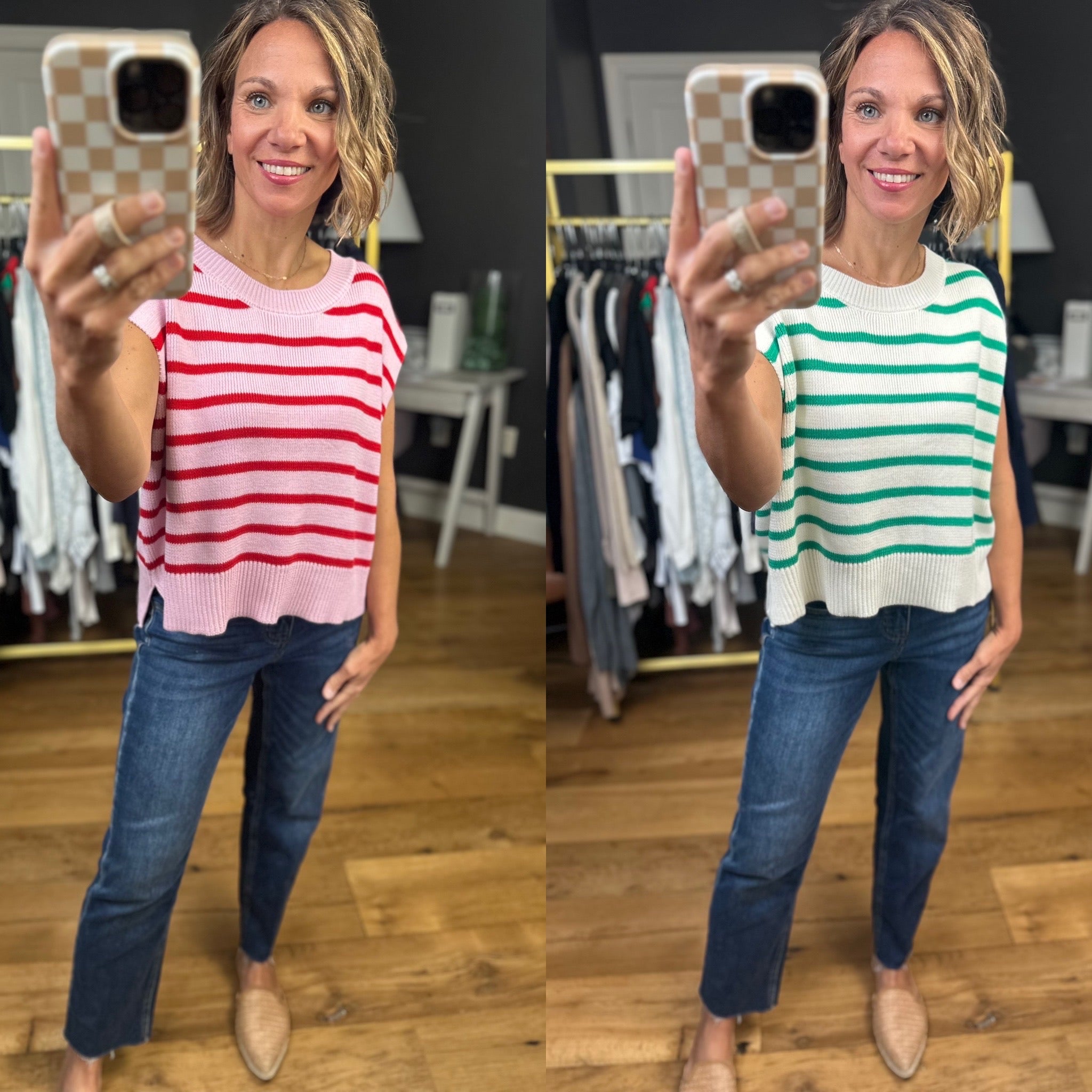 Anything In the World Striped Cap-Sleeve Knit Top - Multiple Options-Entro-Anna Kaytes Boutique, Women's Fashion Boutique in Grinnell, Iowa