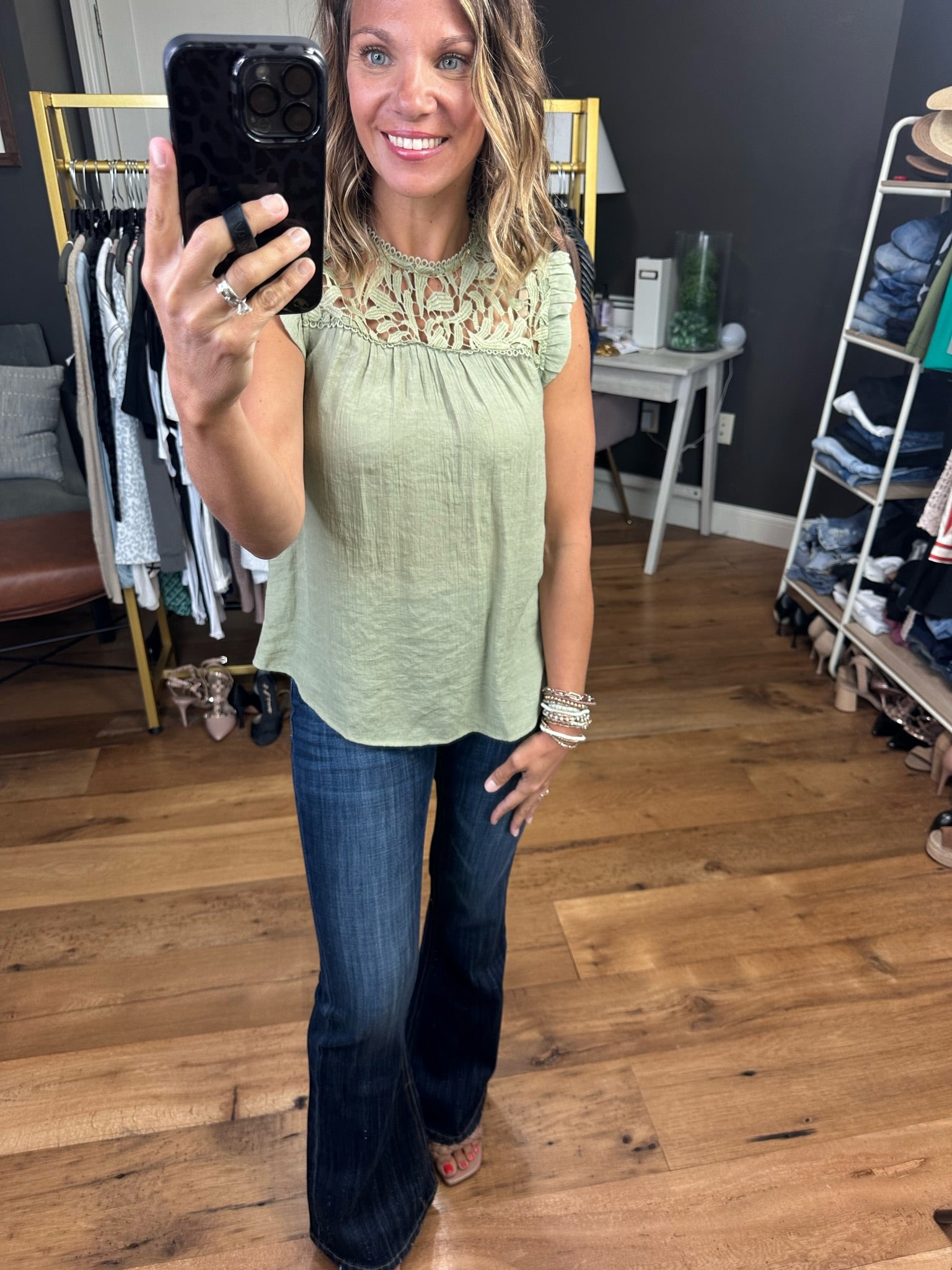 The Best News Lace-Detail Top - Olive