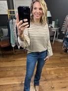 On The Dot Striped Sweater With Balloon Sleeve Detail - Taupe-Sweaters-Be cool 64068-Anna Kaytes Boutique, Women's Fashion Boutique in Grinnell, Iowa