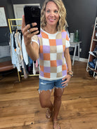 Kind of Like This Geometric Knit Top - Orange Lavender-Short Sleeves-Staccato-Anna Kaytes Boutique, Women's Fashion Boutique in Grinnell, Iowa