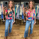 Happy Feelings Floral Crochet-Trim Top-Short Sleeves-Umgee-Anna Kaytes Boutique, Women's Fashion Boutique in Grinnell, Iowa