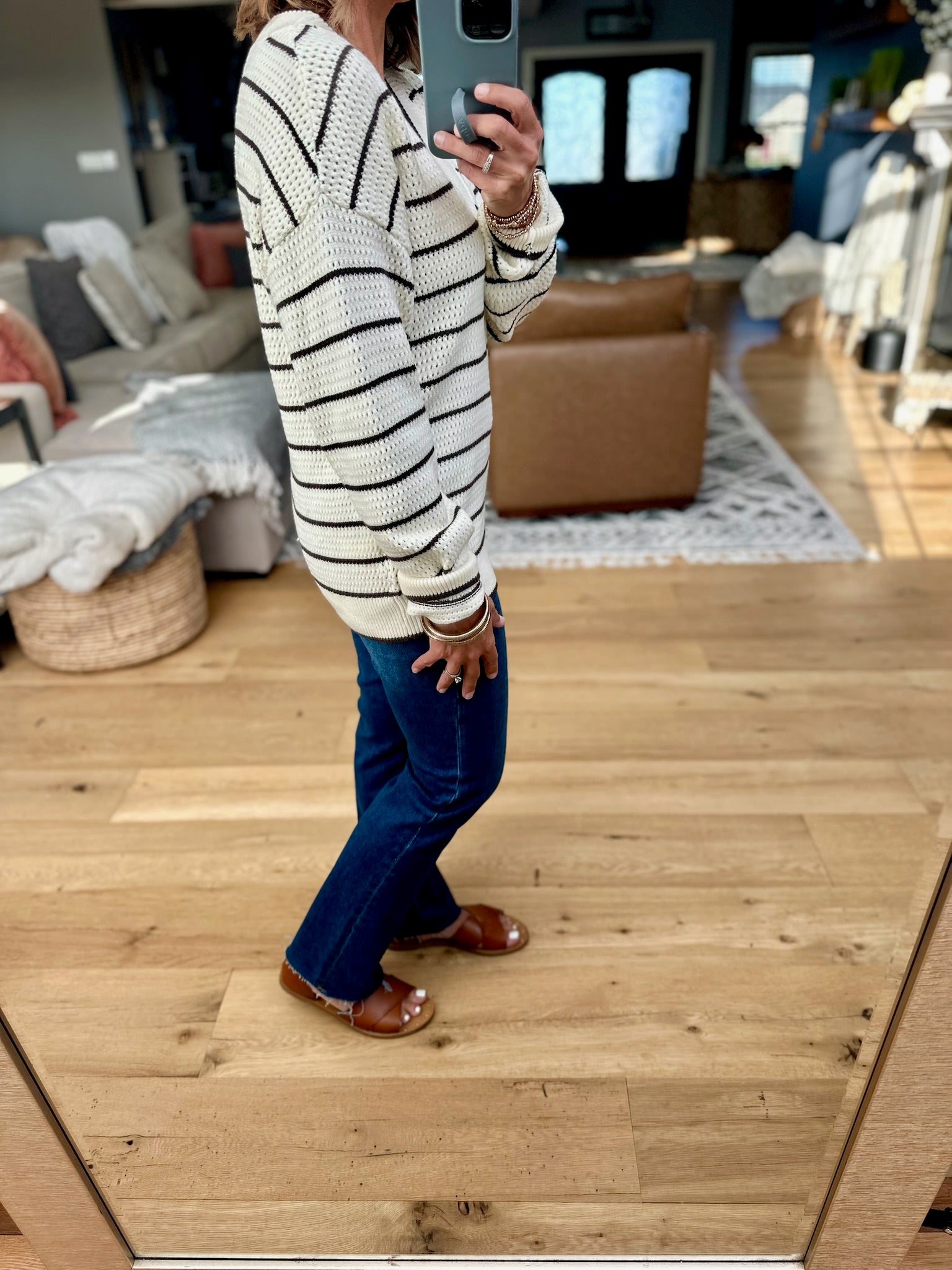 **Newly Discovered Striped V-Neck Knit Sweater-Thread & Supply-Anna Kaytes Boutique, Women's Fashion Boutique in Grinnell, Iowa