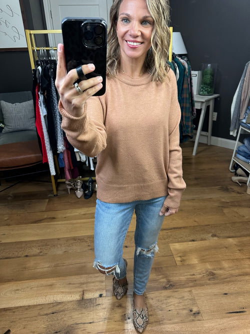 Basically Better Super Soft Crew Sweater - Camel-Sweaters-Be Cool 63403DX-Anna Kaytes Boutique, Women's Fashion Boutique in Grinnell, Iowa