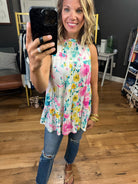 A Good Start Floral Top With Mock Neck - Ivory-Sleeveless-Andree By Unit Emily Wonder T10375-Anna Kaytes Boutique, Women's Fashion Boutique in Grinnell, Iowa