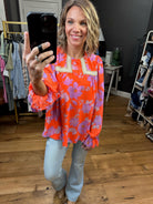 Spring Air Floral Crochet Top - Coral-Long Sleeves-Jodifl 21471-1-Anna Kaytes Boutique, Women's Fashion Boutique in Grinnell, Iowa