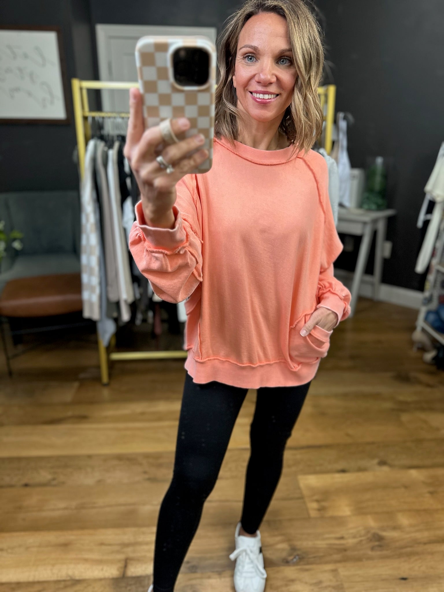 Dropping By Washed Pocket Crew - Multiple Options-Easel-Anna Kaytes Boutique, Women's Fashion Boutique in Grinnell, Iowa