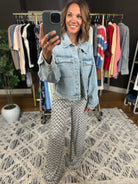 Out Of Here Denim Button Down Jacket-Jackets-Wishlist-Anna Kaytes Boutique, Women's Fashion Boutique in Grinnell, Iowa