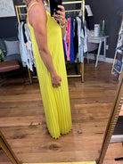 Moonlight In Mexico Pleated Maxi Dress - Lime Yellow-Dresses-Skies Are Blue-Anna Kaytes Boutique, Women's Fashion Boutique in Grinnell, Iowa