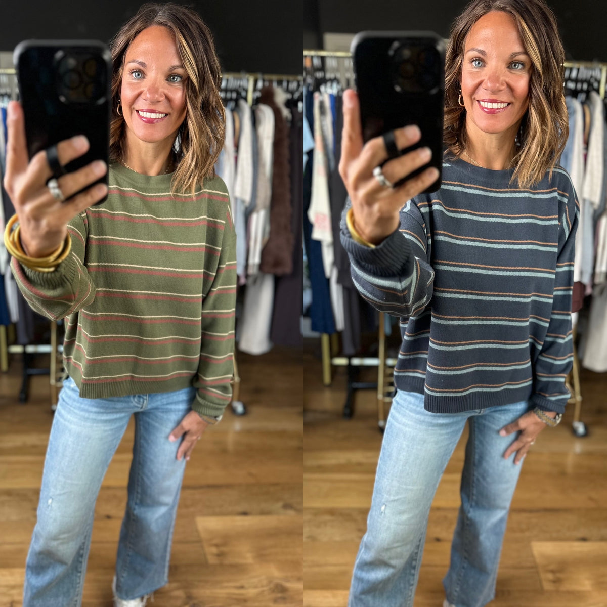 Give & Take Striped Crew-Long Sleeves-Be Cool-Anna Kaytes Boutique, Women's Fashion Boutique in Grinnell, Iowa
