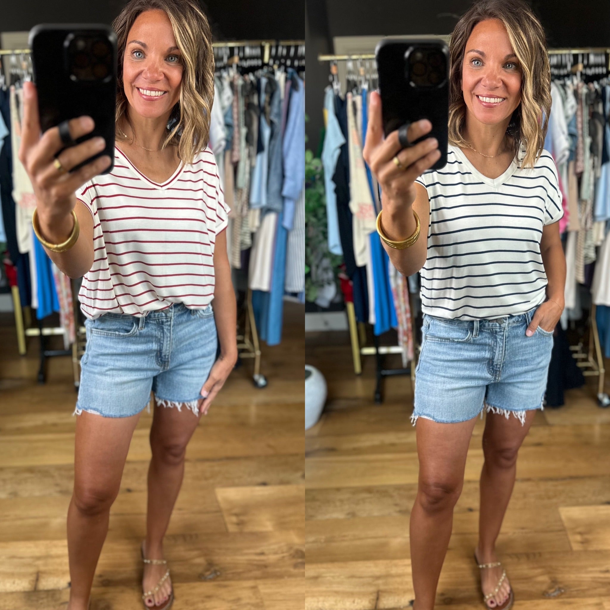 Feels This Good Striped V-Neck Tee-Short Sleeves-Staccato-Anna Kaytes Boutique, Women's Fashion Boutique in Grinnell, Iowa