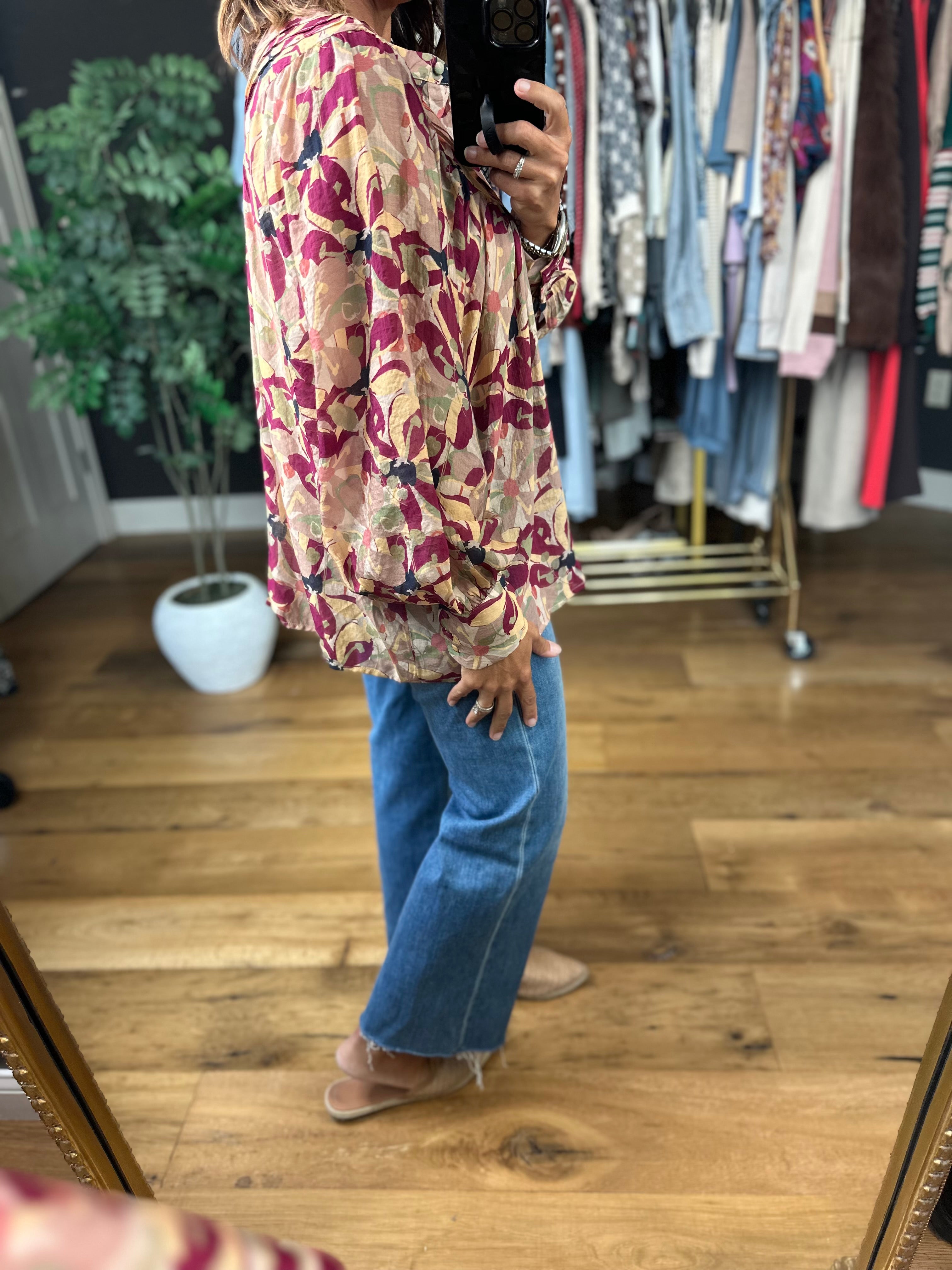 Time Goes By Patterned Top-Long Sleeves-ee:some-Anna Kaytes Boutique, Women's Fashion Boutique in Grinnell, Iowa