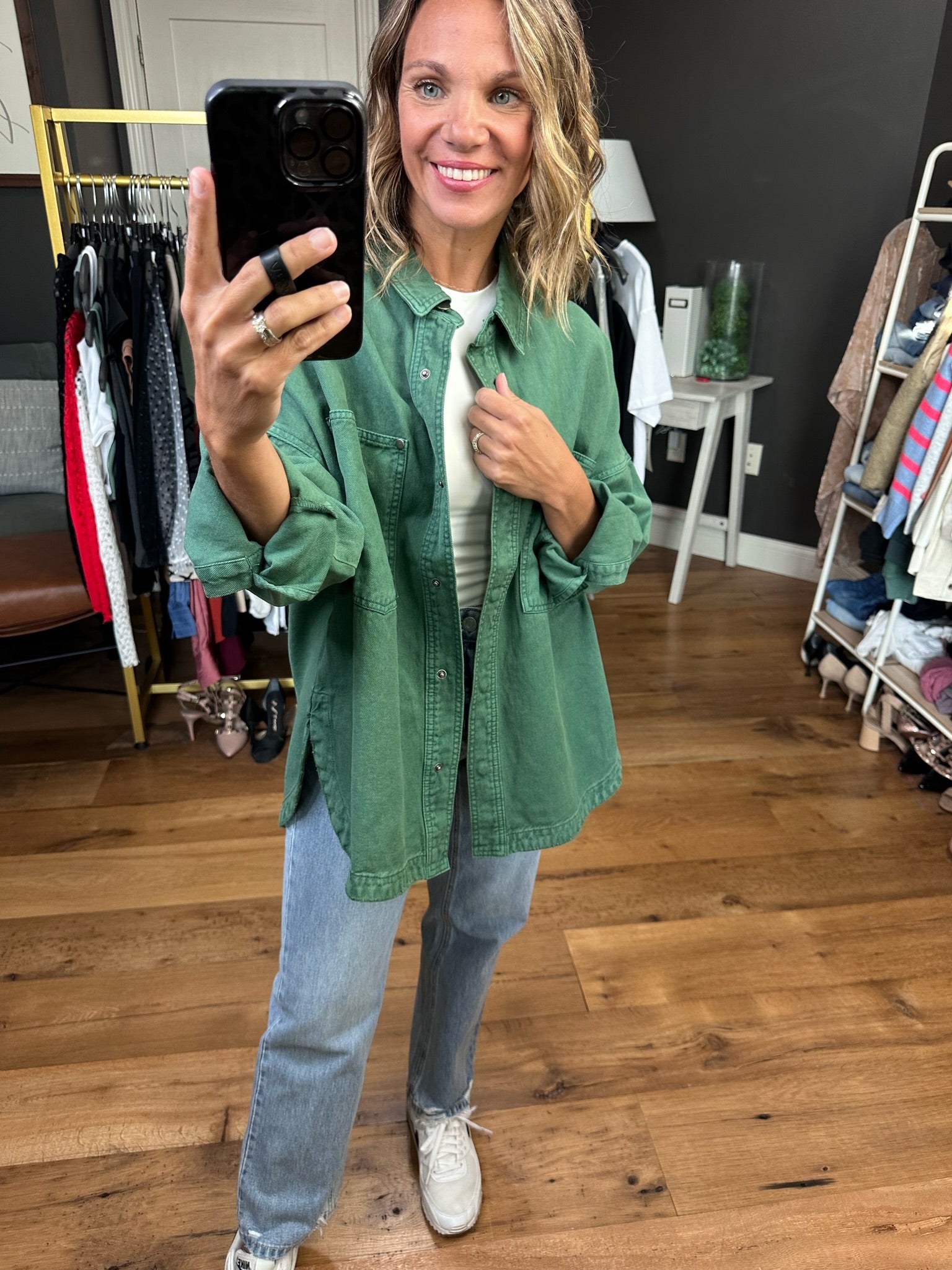 Need A Break Oversized Denim Shacket - Green-Jackets-Bucketlist IJ3010-Anna Kaytes Boutique, Women's Fashion Boutique in Grinnell, Iowa