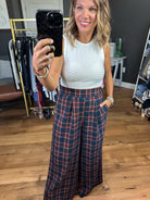 Go With The Flow Plaid Wide-Leg Pant - Navy-Pants-Jodifl H10227-Anna Kaytes Boutique, Women's Fashion Boutique in Grinnell, Iowa