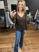 Better Explanation Striped V-Neck Long Sleeve Top - Navy/Rust-Long Sleeves-Skies Are Blue 45496-Anna Kaytes Boutique, Women's Fashion Boutique in Grinnell, Iowa