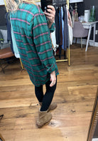 Just A Fling Boyfriend Plaid Button Down Top - Green-Long Sleeves-la miel SRT1304-Anna Kaytes Boutique, Women's Fashion Boutique in Grinnell, Iowa