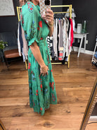 Feelings of Floral Tiered Maxi Dress - Green-THML-Anna Kaytes Boutique, Women's Fashion Boutique in Grinnell, Iowa