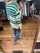 Deep Connections Striped Crew Sweater - Teal Green Combo-Sweaters-Wishlist-Anna Kaytes Boutique, Women's Fashion Boutique in Grinnell, Iowa