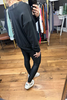 Back In Black Scuba Sweatshirt With Pockets - Black-Sweaters-Wasabi & Mint WMT3194-Anna Kaytes Boutique, Women's Fashion Boutique in Grinnell, Iowa