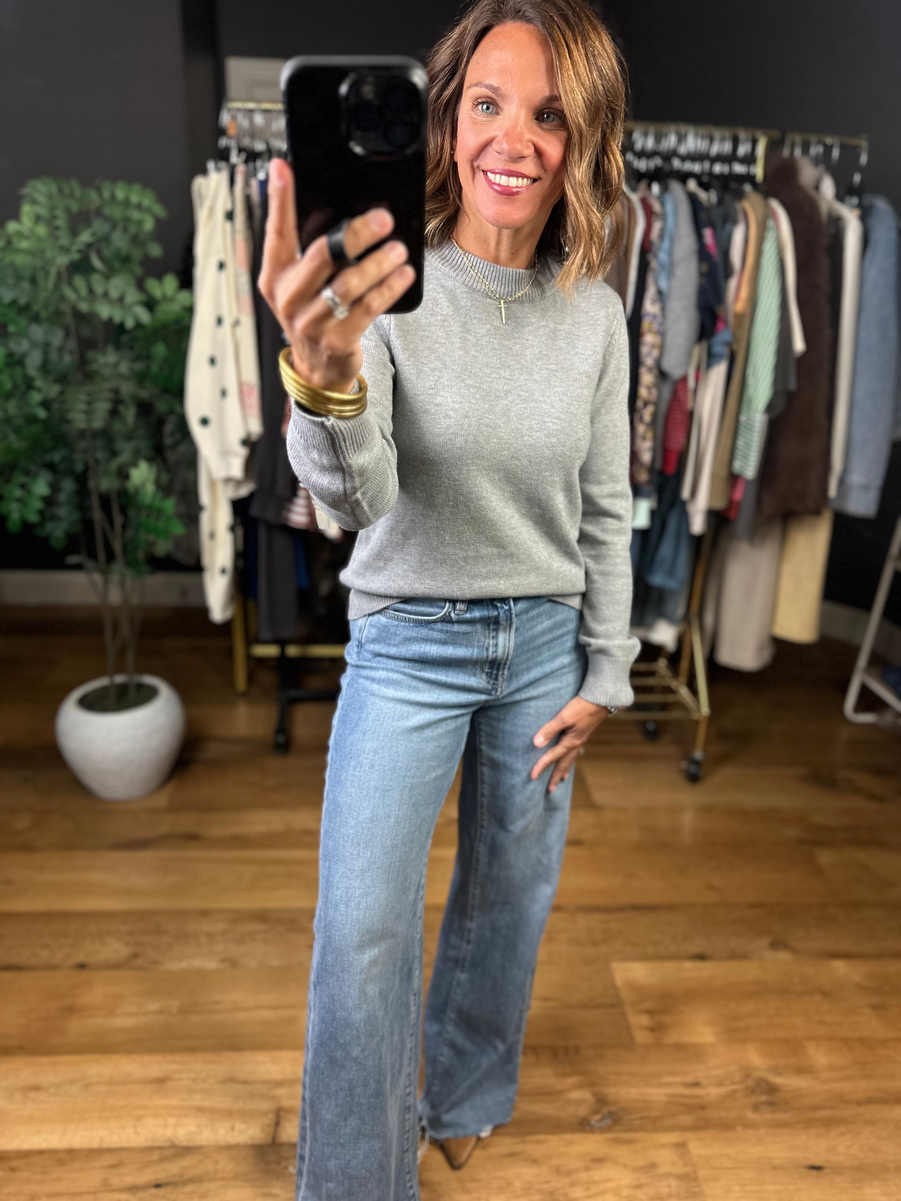 A Day to Remember Heather Grey Classic Crew Knit-Sweaters-Be cool-Anna Kaytes Boutique, Women's Fashion Boutique in Grinnell, Iowa