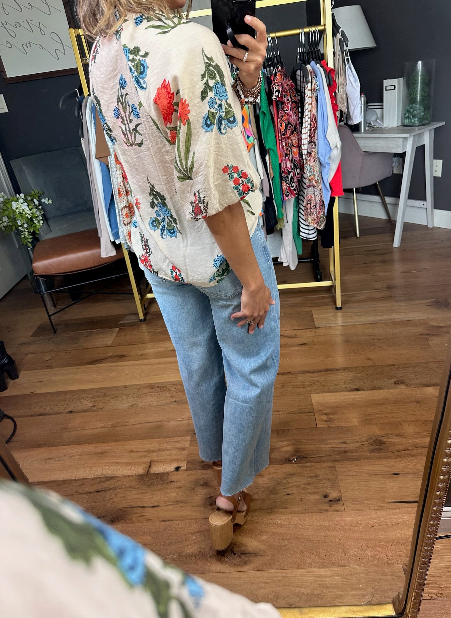 Garden Charm Floral Top - Oat Multi-Short Sleeves-THML-Anna Kaytes Boutique, Women's Fashion Boutique in Grinnell, Iowa