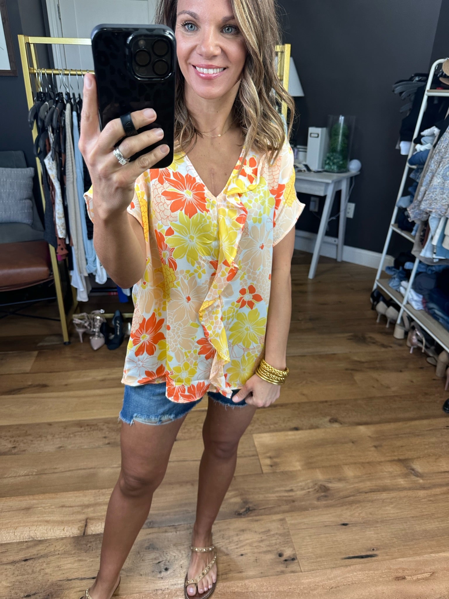 Feeling Bold Floral Top With Flutter Detail - Multiple Options-Short Sleeves-Entro 7002-Anna Kaytes Boutique, Women's Fashion Boutique in Grinnell, Iowa