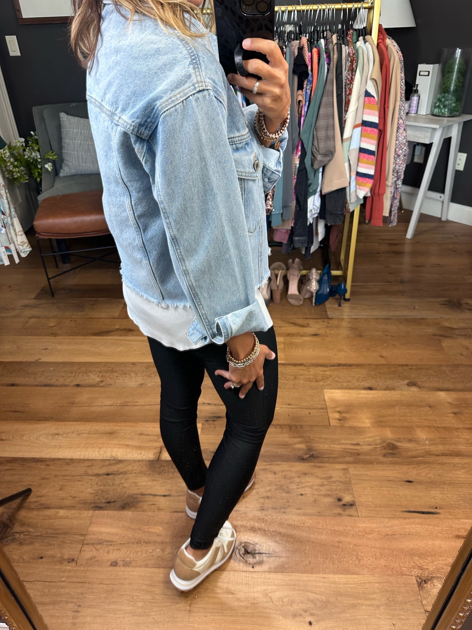 The Sasha Relaxed Crop Denim Jacket With Distressed Detail