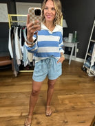 The Noah Pinstripe Chambray Paperbag Shorts-Blu Pepper-Anna Kaytes Boutique, Women's Fashion Boutique in Grinnell, Iowa