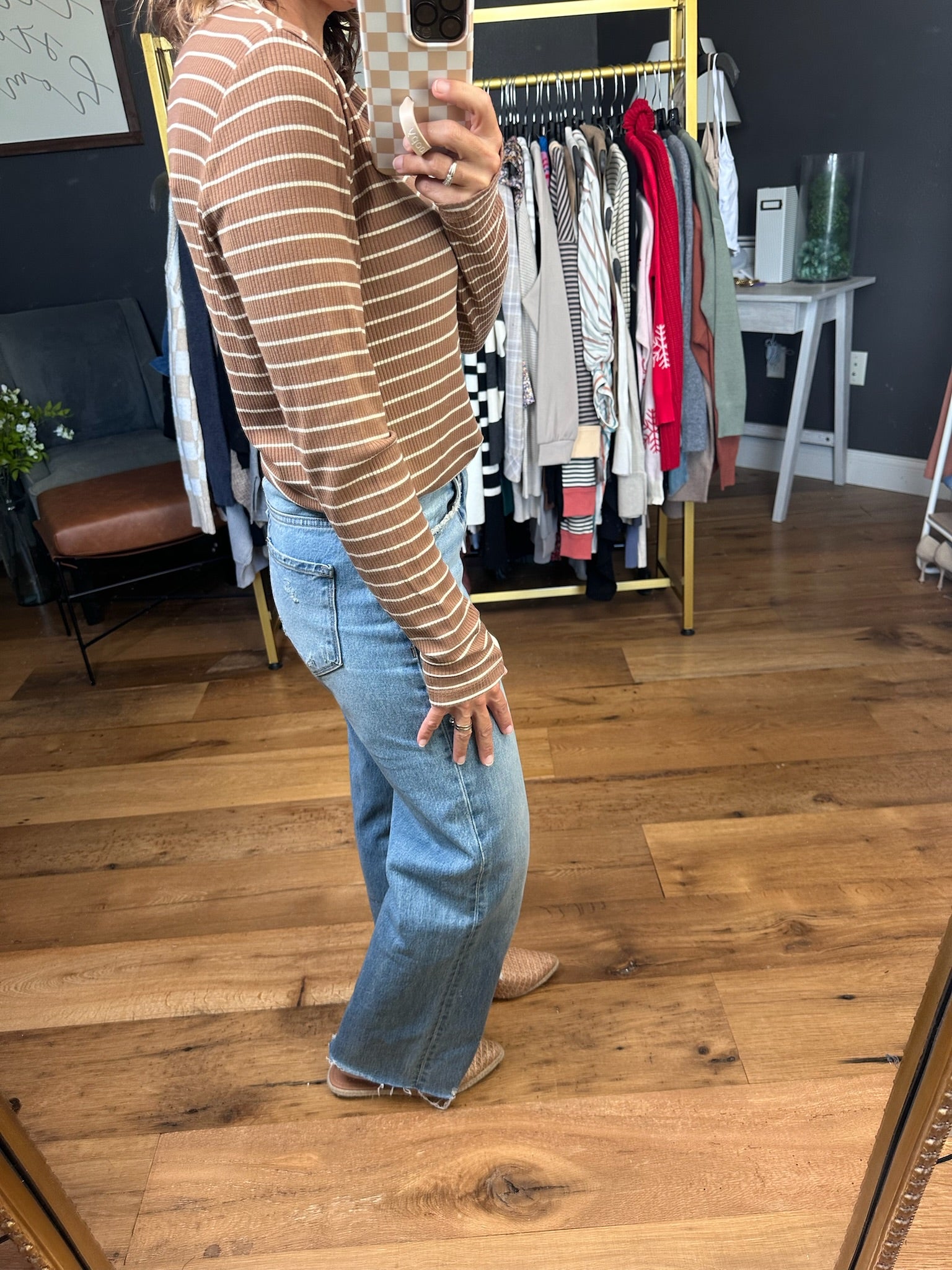 Make It Up Striped Long Sleeve Top - Camel-Staccato-Anna Kaytes Boutique, Women's Fashion Boutique in Grinnell, Iowa