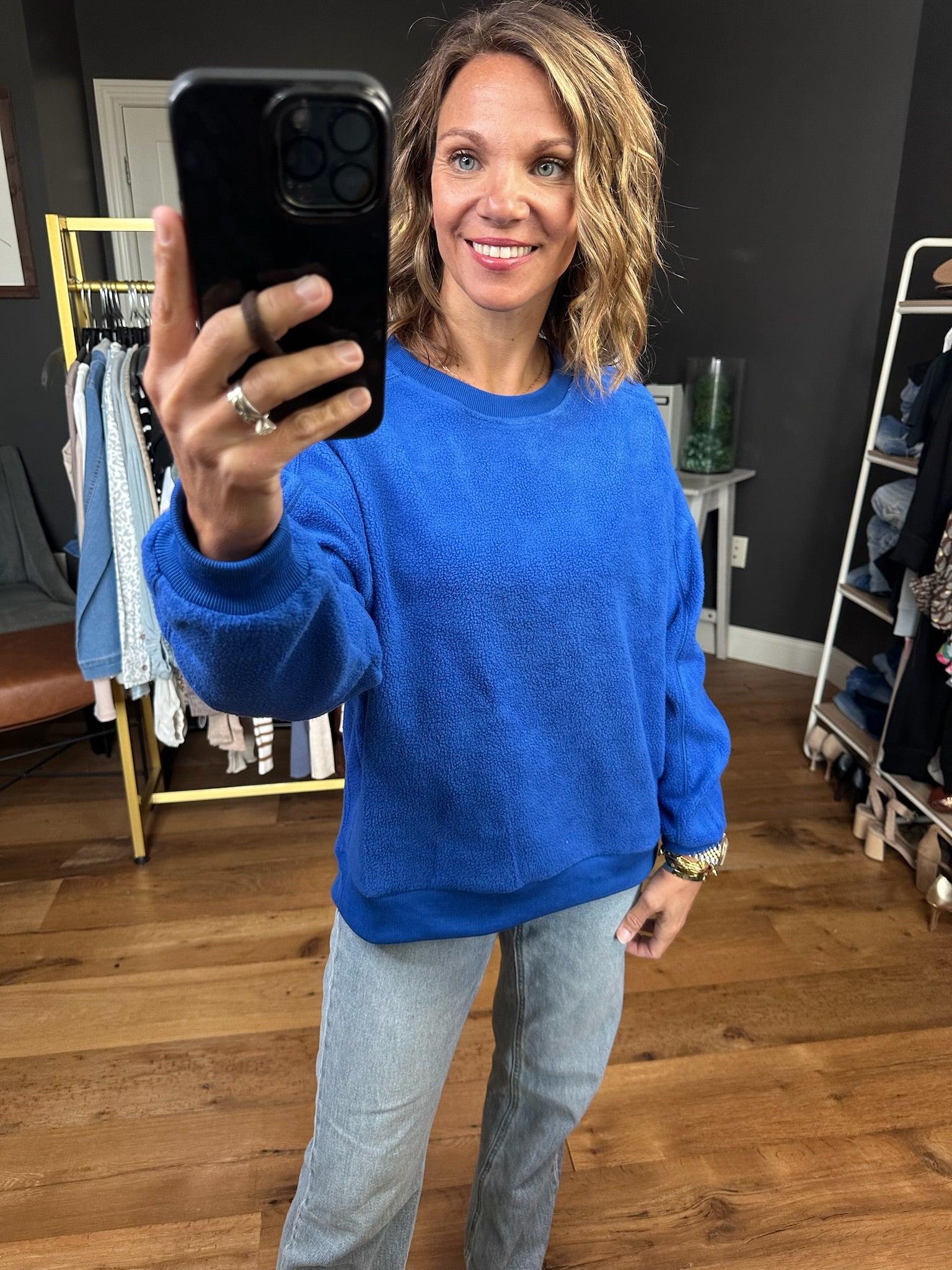 Out of the Blue Sherpa Crewneck - Cobalt-Staccato-Anna Kaytes Boutique, Women's Fashion Boutique in Grinnell, Iowa